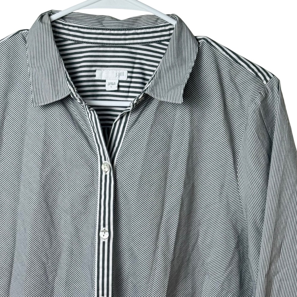 J. Jill Button Down Women L Gray Striped Long Sleeve Tunic‎ Shirt